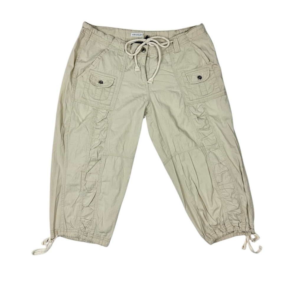 Stretch Y2K tan and cream cargo Capri pants